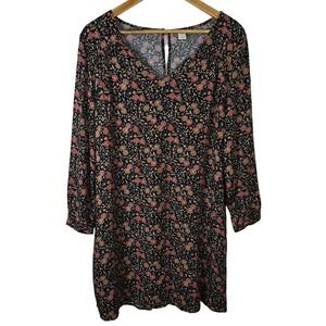 Old Navy Floral Print Long Sleeve V Neck Casual Dress Womens Size L Black‎ Red
